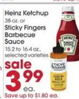 Giant Eagle Heinz Ketchup or Sticky Fingers Barbecue Sauce offer