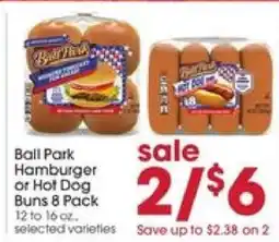 Giant Eagle Ball Park Hamburger or Hot Dog Buns 8 Pack offer