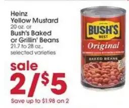 Giant Eagle Heinz Yellow Mustard or Bush's Baked or Grillin' Beans offer