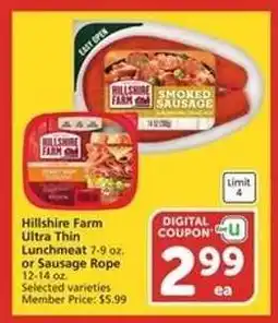 Albertsons Hillshire Farm Ultra Thin Lunchmeat or Sausage Rope offer
