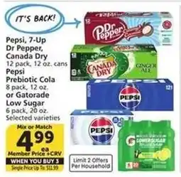 Albertsons Pepsi, 7-Up, Dr Pepper, Canada Dry offer