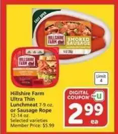 Albertsons Hillshire Farm Ultra Thin Lunchmeat or Sausage Rope offer