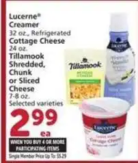 Albertsons Lucerne Creamer, Cottage Cheese, Tillamook Cheese offer
