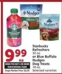 Albertsons Starbucks Refreshers or Blue Buffalo Nudges Dog Treats offer