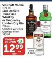 Albertsons Smirnoff Vodka, Jack Daniel's Tennessee Whiskey, Tanqueray London Dry Gin offer
