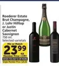 Albertsons Roederer Estate Brut Champagne, J. Lohr Hilltop or Justin Cabernet Sauvignon offer
