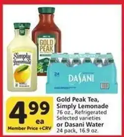Albertsons Gold Peak Tea, Simply Lemonade or Dasani Water offer