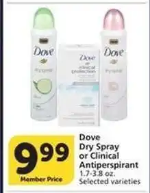 Albertsons Dove Dry Spray or Clinical Antiperspirant offer