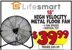 Ollie's LIFESMART 18 HIGH VELOCITY METAL FLOOR FAN offer