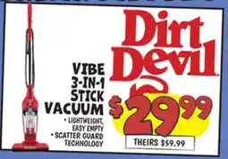 Ollie's DIRT DEVIL VIBE 3-IN-1 STICK VACUUM offer