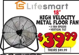 Ollie's LIFE SMART 18 HIGH VELOCITY METAL FLOOR FAN offer