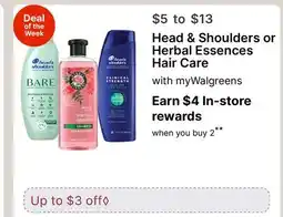 Walgreens Head & Shoulders or Herbal Essences Hair Care offer