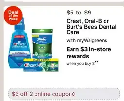 Walgreens Crest, Oral-B or Burt's Bees Dental Care offer