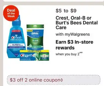 Walgreens Crest, Oral-B or Burt's Bees Dental Care offer
