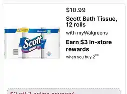 Walgreens Scott Bath Tissue, 12 rolls offer