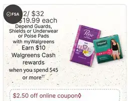 Walgreens Depend Guards, Shields or Underwear or Poise Pads offer