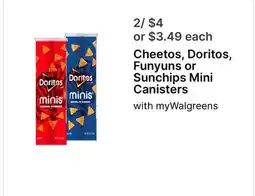 Walgreens Cheetos, Doritos, Funyuns or Sunchips Mini Canisters offer