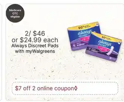 Walgreens Always Discreet Pads offer