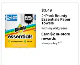 Walgreens 2-Pack Bounty Essentials Paper Towels offer