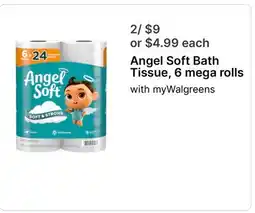 Walgreens Angel Soft Bath Tissue, 6 mega rolls offer