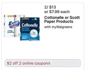 Walgreens Cottonelle or Scott Paper Products offer