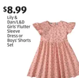 Aldi Lily & Dan/L & D Girls' Flutter Sleeve Dress or Boys' Shorts Set offer