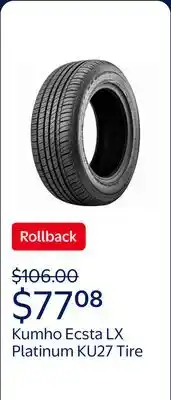 Walmart Kumho Ecsta LX Platinum KU27 UHP 205/50R17 93W XL Passenger Tire offer