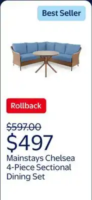 Walmart Mainstays Chelsea Outdoor Patio 4-Pieces Sectional Dining Set, Blue offer