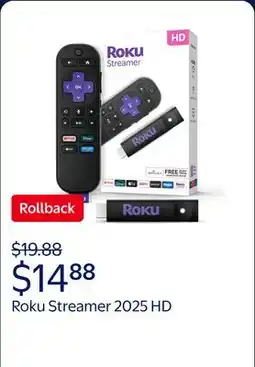 Walmart Roku Streamer 2025 - HD Roku Streaming Device for TV with Voice Remote - Free & Live TV offer