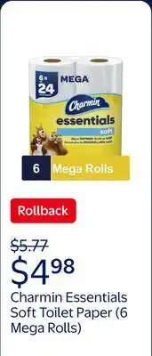 Walmart Charmin Essentials Soft Toilet Paper 6 Mega Rolls offer