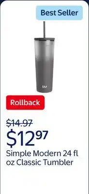 Walmart Simple Modern 24 fl oz Double Wall Plastic Classic Tumbler with Lid and Straw | Midnight Black offer