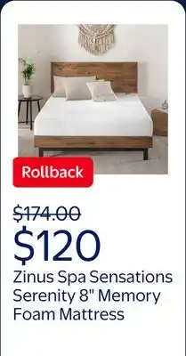 Walmart Zinus Spa Sensations Serenity 8 Memory Foam Mattress offer