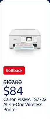 Walmart Canon PIXMA TS7722 All-In-One, Wireless Color Inkjet Printer for Home Office Use offer