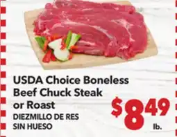 Vallarta Supermarkets USDA Choice Boneless Beef Chuck Steak or Roast / DIEZMILLO DE RES SIN HUESO offer