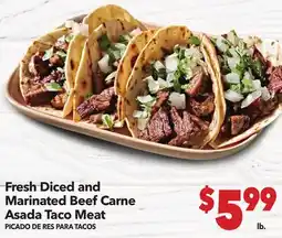 Vallarta Supermarkets Fresh Diced and Marinated Beef Carne Asada Taco Meat/PICADO DE RES PARA TACOS offer