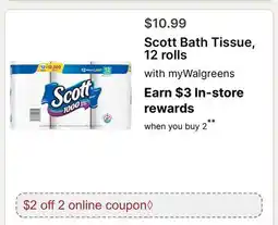 Walgreens Scott Bath Tissue, 12 rolls offer