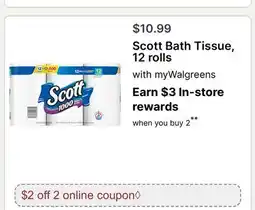 Walgreens Scott Bath Tissue, 12 rolls offer