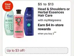 Walgreens Head & Shoulders or Herbal Essences Hair Care offer