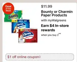 Walgreens Bounty or Charmin Paper Products offer