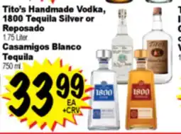Superior Grocers Tito's Handmade Vodka, 1800 Tequila Silver or Reposado 1.75 Liter. Casamigos Blanco Tequila 750 ml offer