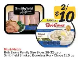 Winn Dixie Bob Evans Family Size Sides or Smithfield Smoked Boneless Pork Chops offer