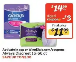 Winn Dixie Always Discreet offer