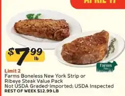 Winn Dixie Farms Boneless New York Strip or Ribeye Steak Value Pack offer
