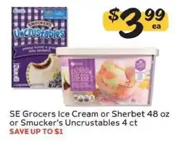 Winn Dixie SE Grocers Ice Cream or Sherbet or Smucker's Uncrustables offer