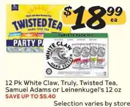 Winn Dixie 12 Pk White Claw, Truly, Twisted Tea, Samuel Adams or Leinenkugel's 12 oz offer