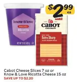 Winn Dixie Cabot Cheese Slices or Know & Love Ricotta Cheese offer