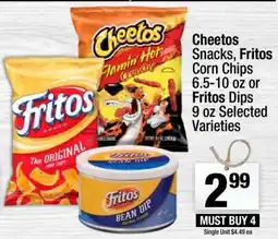 Super King Markets Cheetos Snacks, Fritos Corn Chips or Fritos Dips offer
