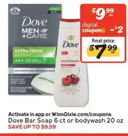 Winn Dixie Dove Bar Soap 6 ct or bodywash 20 oz offer