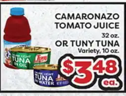 Torres Supermercado CAMARONAZO TOMATO JUICE 32 oz. OR TUNY TUNA Variety, 10 oz offer