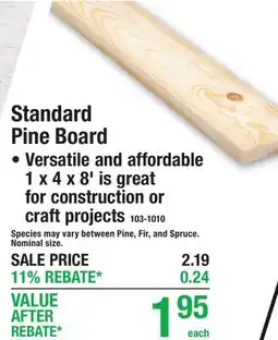 Menards Standard Pine Board offer